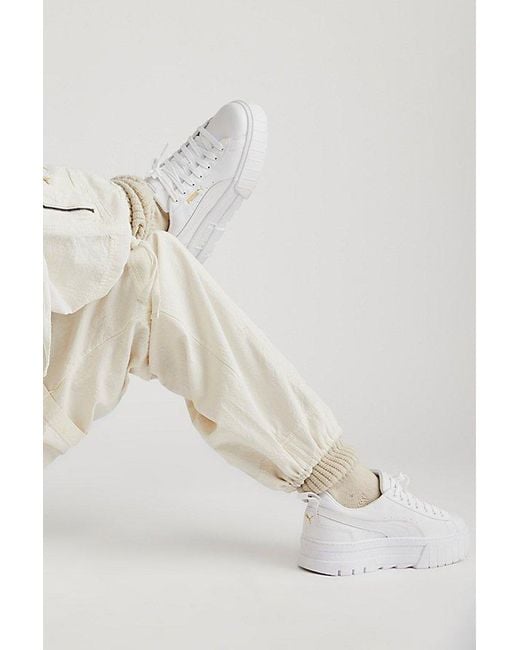 PUMA White Mayze Leather Sneakers