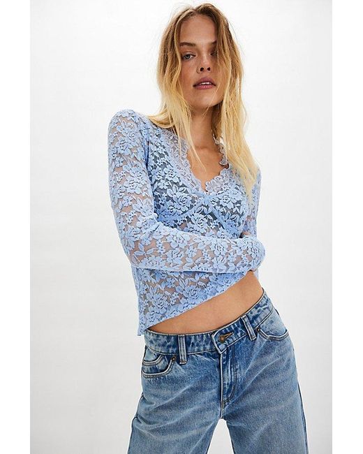Intimately By Free People Blue All Day Lace Long Sleeve By