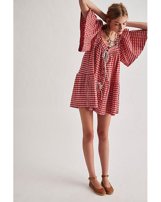 Free People Red County Line Plaid Romper