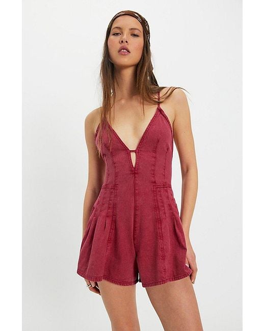 Free People Red We The Free Nostalgia Ultra Shortalls