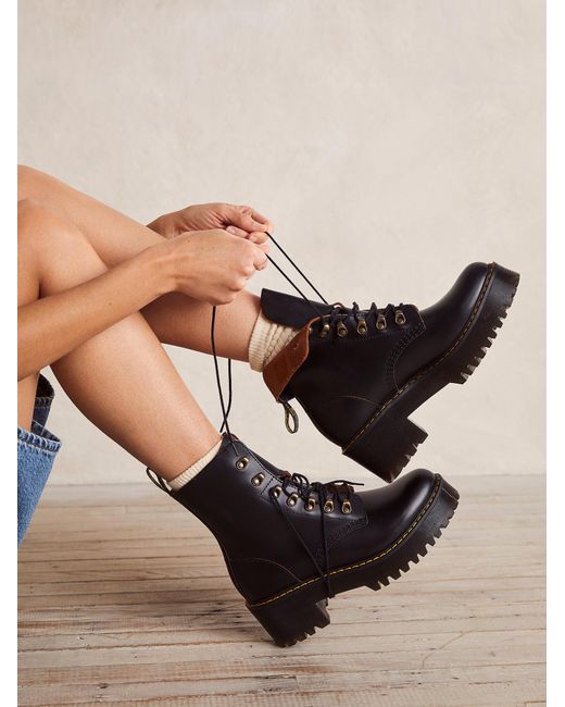 Free People Rubber Dr. Martens Leona Platform Ankle Boots in Black | Lyst