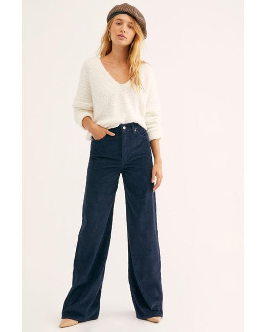 Free People Levi's Ribcage Cord Wide-leg Pants in Blue | Lyst