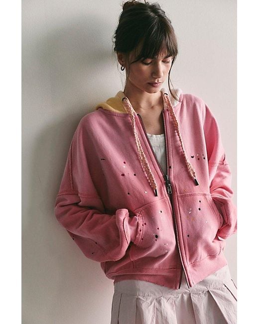 Free People Pink Fun Pieced Zip-Up