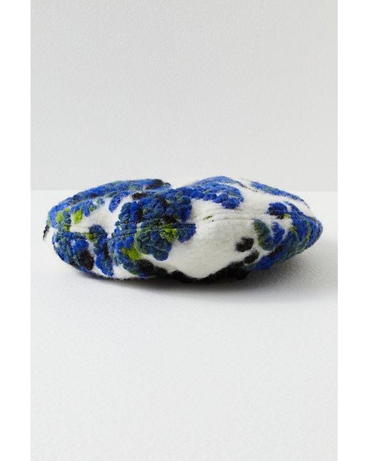 Kangol Blue Wool Floral Beret At Free People In Cream, Size: S-m/p-m