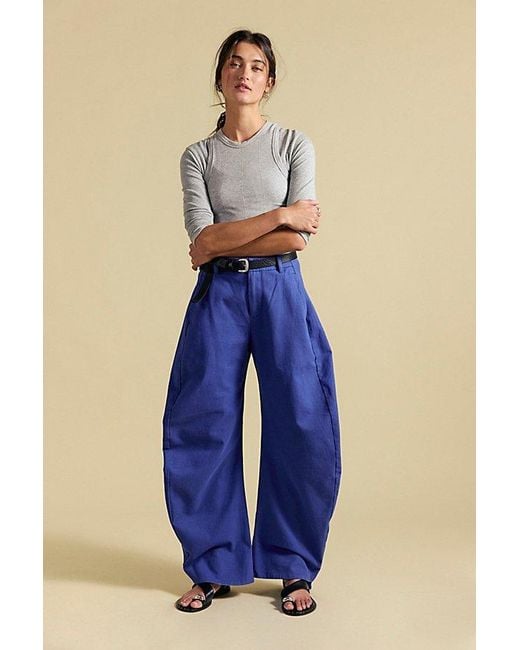 Free People Blue Spotlight Structured Twill Barrel Trousers