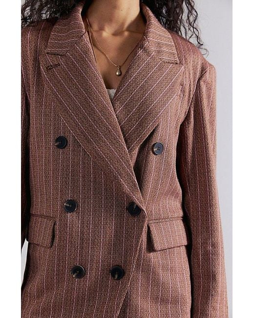 Free People Brown Dean Double-Breasted Blazer Jacket