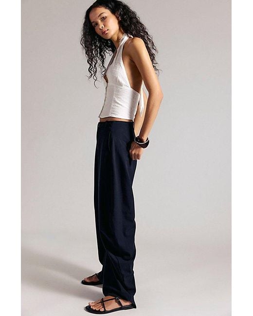 Free People Blue Spotlight Pinstripe Barrel Trousers