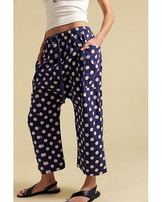 Free People Blue Need You Now Printed Cotton-Poplin Harem Pants