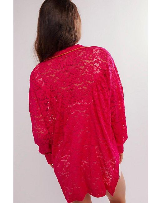 Free People Red All Day Lace House Shirt