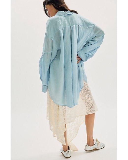 Free People Gray Selene Button Down Linen Shirt