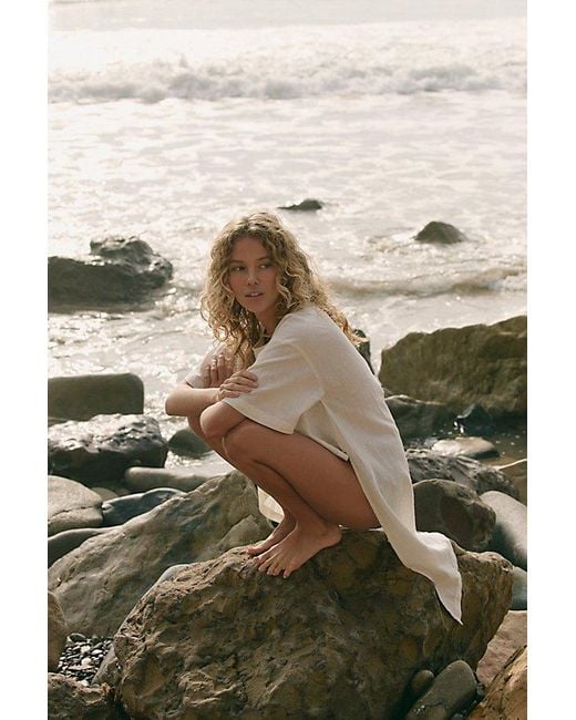 free-est Natural Alina Cotton-Linen Short-Sleeve Top By