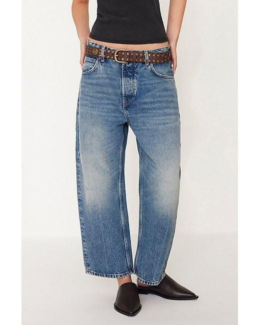 Free People Women's Blue Pointed-Toe Leather Slip-On Mules