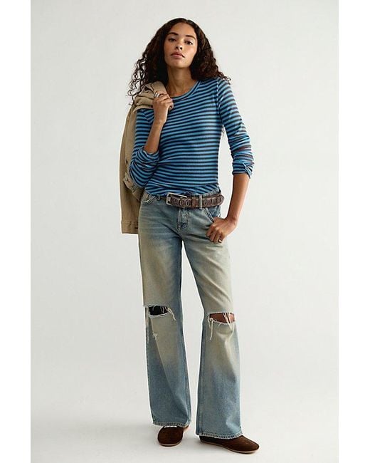 Free People Blue Easy Does It Striped Tee