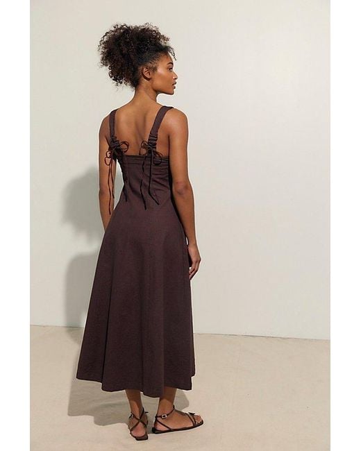 free-est Multicolor Holland Stretch Linen Midi Dress By