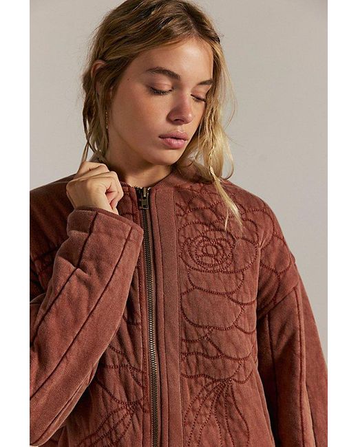 Free People Brown Rose Zip-Up Sweatshirt
