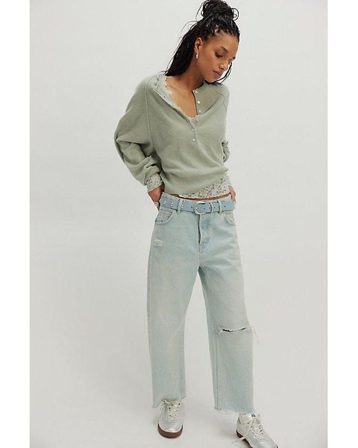 Free People Green Porta Cashmere Henley Sweater
