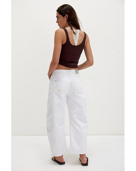 Free People White Good Luck Mid-Rise Barrel Jeans