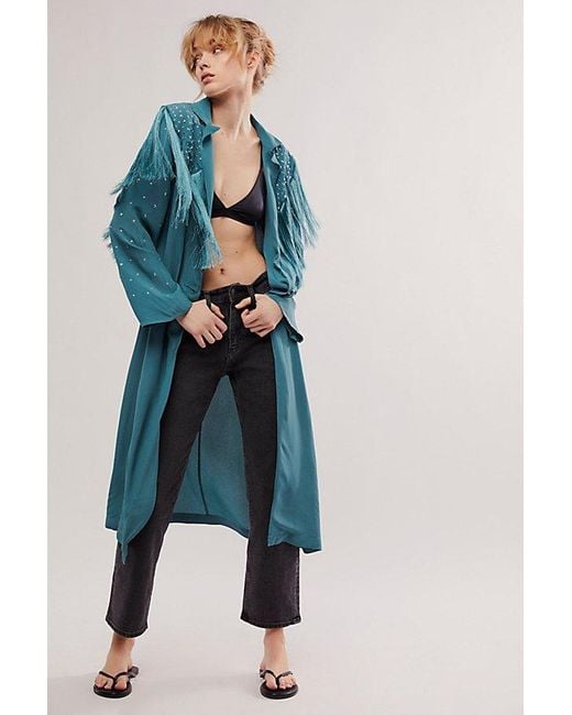 Free People Blue Understated Leather Marfa Lights Duster