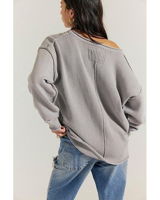 Free People Gray Ella Roll-Neck Cotton Knit Sweater
