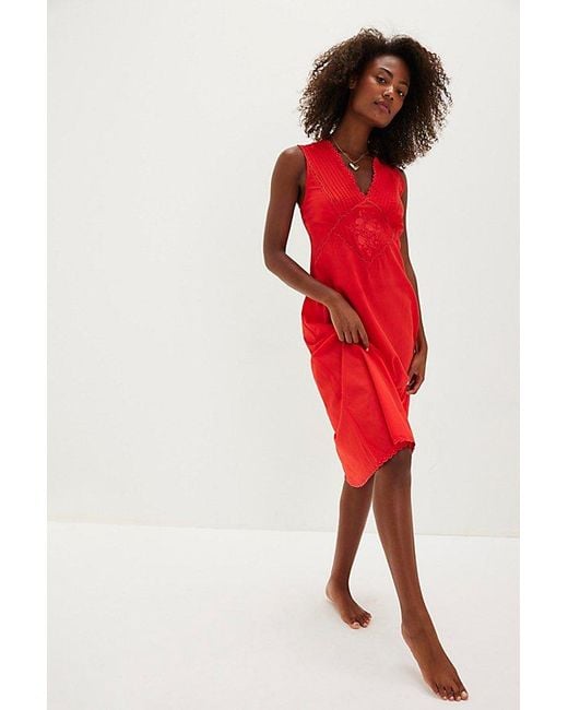 open lace back dress Shop Y2K Red Satin Midi Slip Dress - Size M main image 1