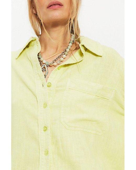 Free People Yellow Laurel Linen Button Down Top