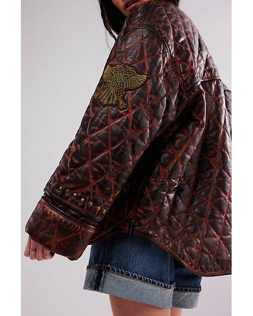 One Teaspoon Brown Eagle Eye Quilted Leather Jacket