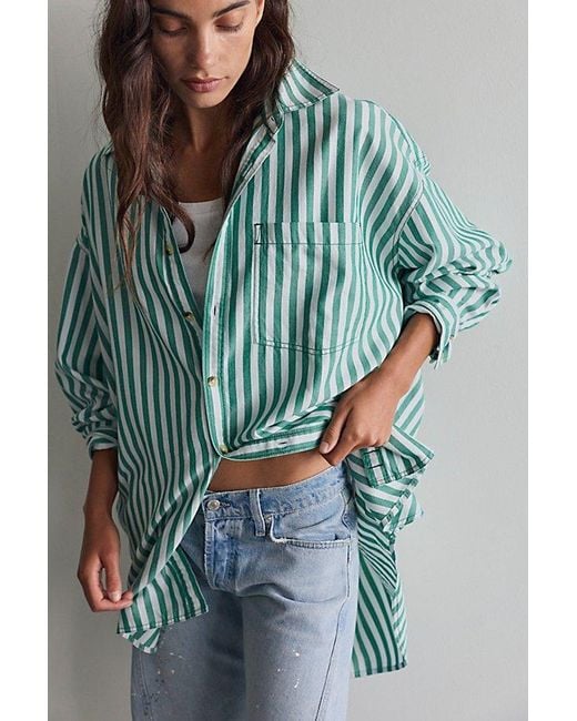 Free People Green We The Free Freddie Striped Shirt
