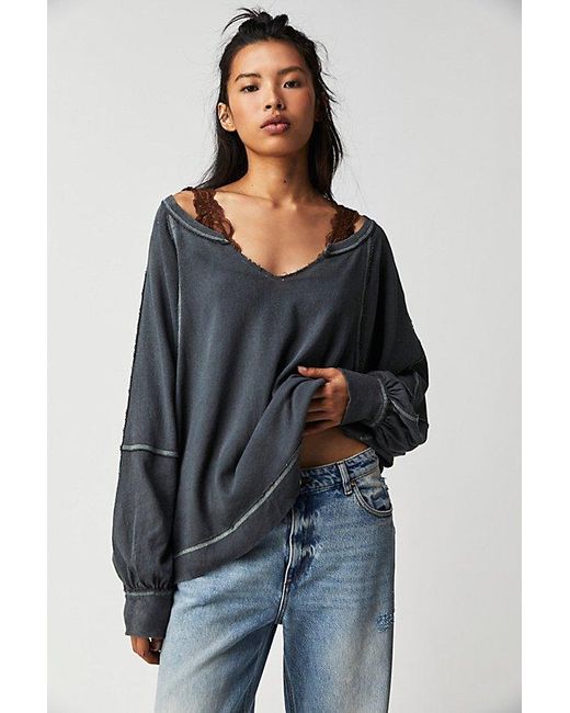 Free People Gray Wish I Knew Tee At In Black, Size: Xs