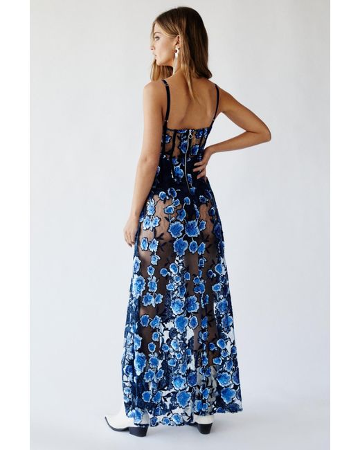 Free People Blue Victoria Embroidered Sequin Maxi Party Dress By For Love & Lemons