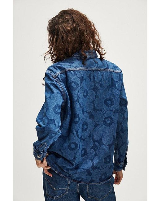 Marimekko Mari Vaihe Unikko Denim Button-Up Shirt in Blue | Lyst