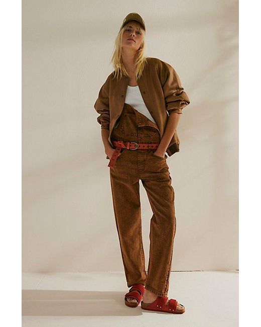 Free People Brown Ziggy Denim Overalls At Free People In Orange, Size: Xs