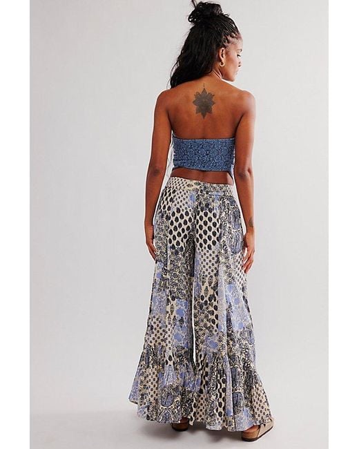 Free People Blue Summer Kiss Printed Godet Trousers