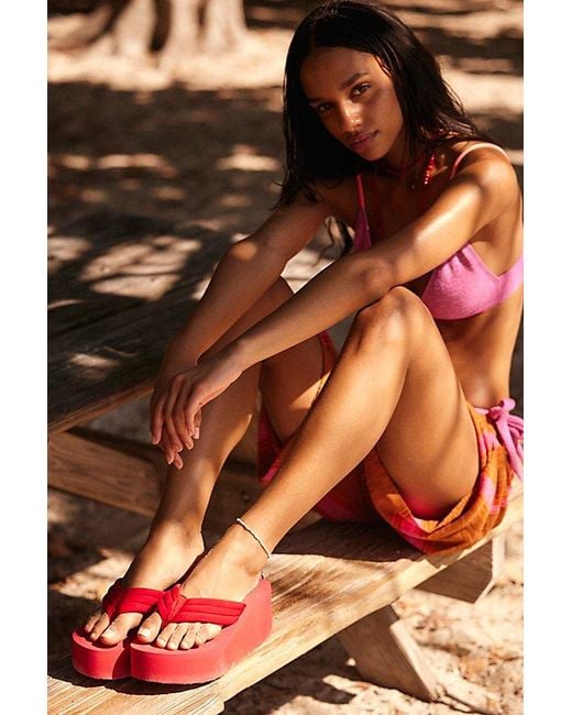 Free People Red Poolside Wedge Thongs