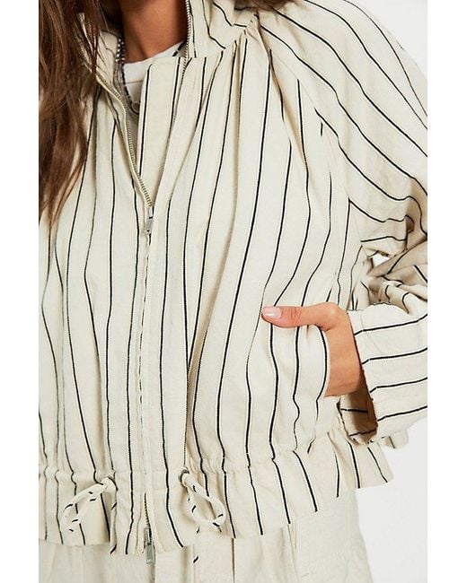 Free People Natural Devon Striped Balloon Funnel-Neck Jacket