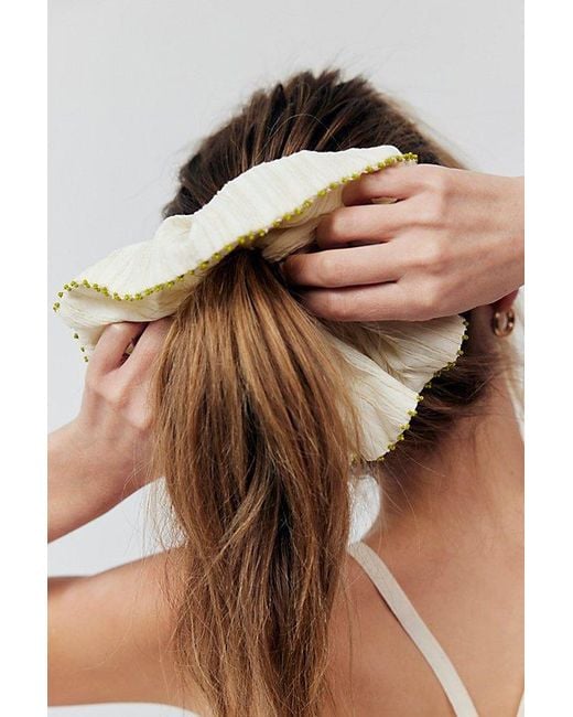 Free People Black Calypso Beaded Trim Scrunchie