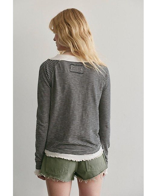 Free People Gray Two's A Charm Stripe Long Sleeve Top