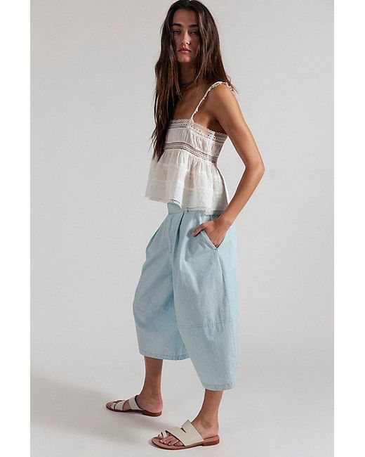 Free People Blue Gardenia Wide-Leg Cropped Cotton Trousers