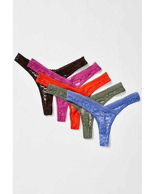 Free People Red Daisy Lace High-cut Thong 5-pack Undies
