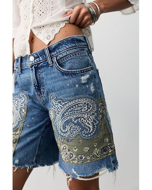Free People Blue We The Free Reverie Patchwork Shorts