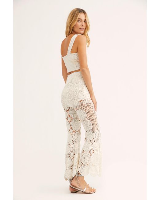 Free People White Dragonfly Crochet Flare Pants