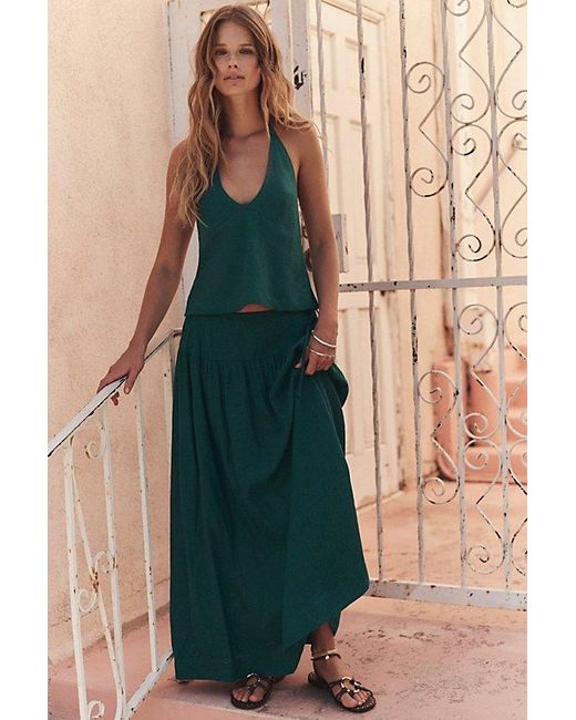 free-est Green Sandshell Linen Skirt Set By