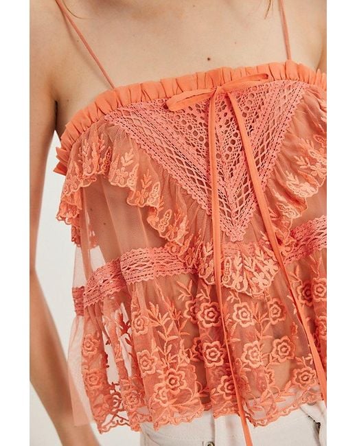 Free People Orange Sofia Embroidered Tank Top