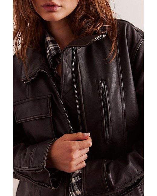 Free People Brown We The Free Buckle Up Vegan Leather Jacket