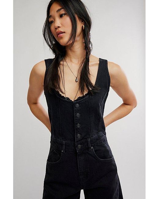 Free People Blue Corsica Twisted Seam Jumpsuit