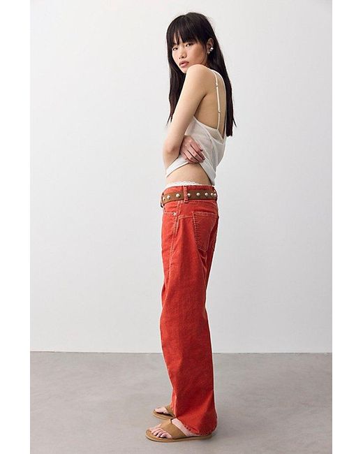 Free People Red We The Free Fable Washed Cord Low-Rise Twisted Bowed Jeans