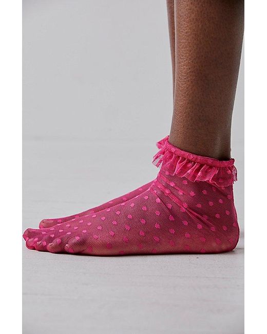 Only Hearts Red Ruffle Socks At Free People In Pink, Size: M/l
