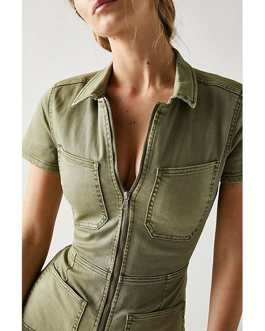 Free People Green Crvy Lennox Shortsuit At In Army, Size: Us 12