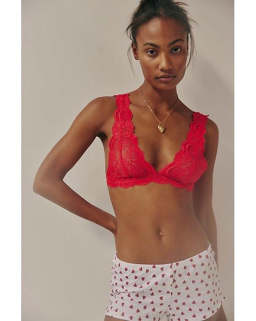 Intimately By Free People Red Last Dance Lace Plunge Bralette