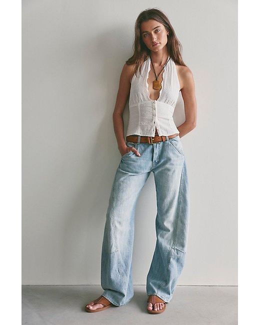 Free People Blue Highland Low-Rise Twisted Bowed Jeans