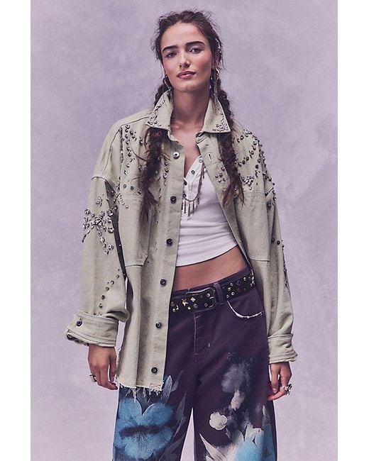 Free People Natural Bells Embellished Shacket Jacket